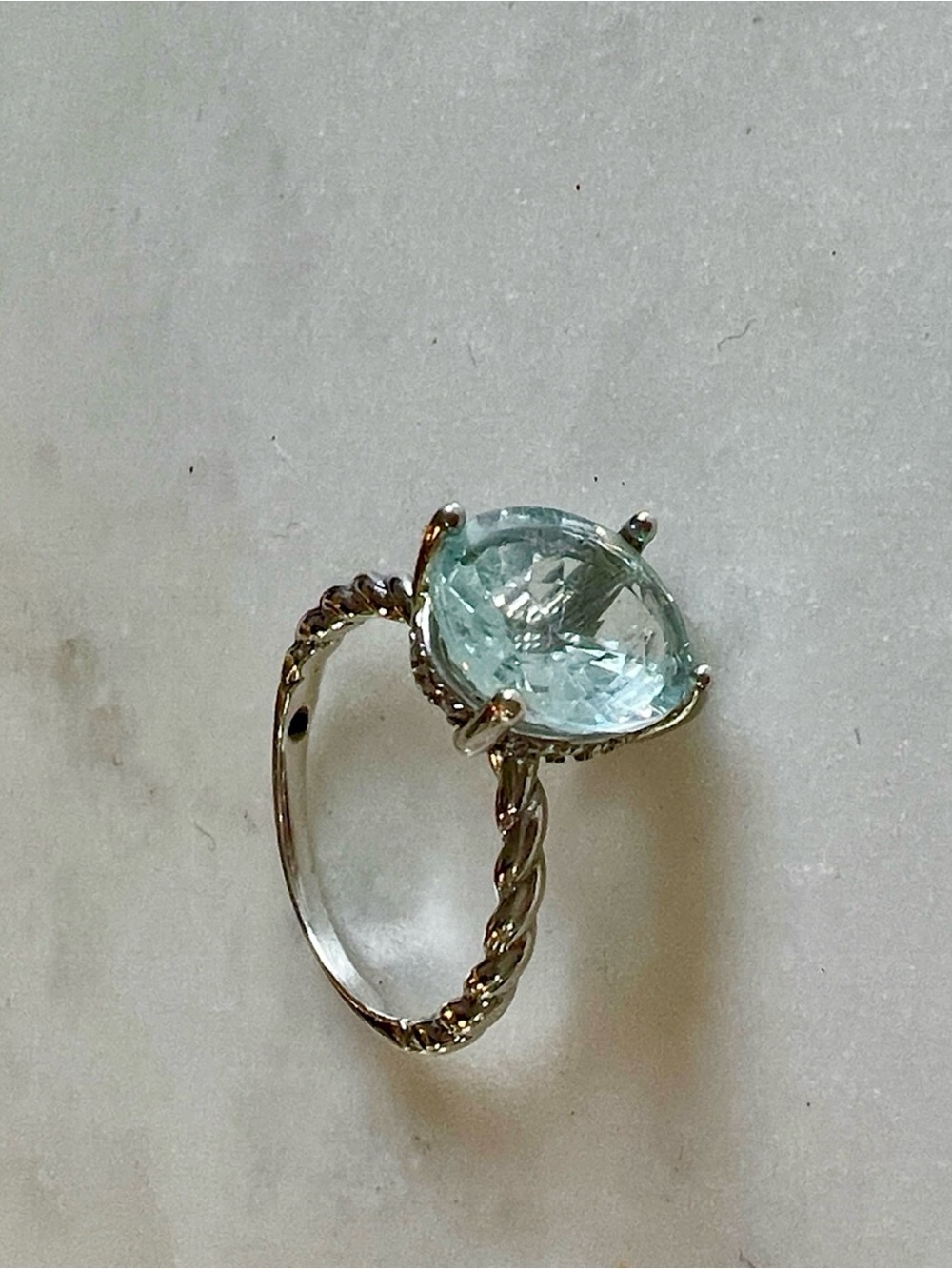 925 Sterling Silver Blue Gemstone Solitaire Halo Twisted Band Ring Size 5